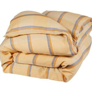 Sage and Clare Theo Check Linen Duvet Cover - Peach Soda